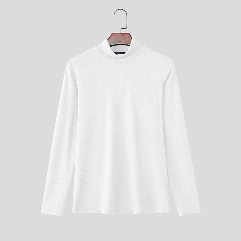 

INCERUN S-5XL Men Long Sleeve Ribbed Fitted Pullover Tops Autumn Spring Undershirts XL белый