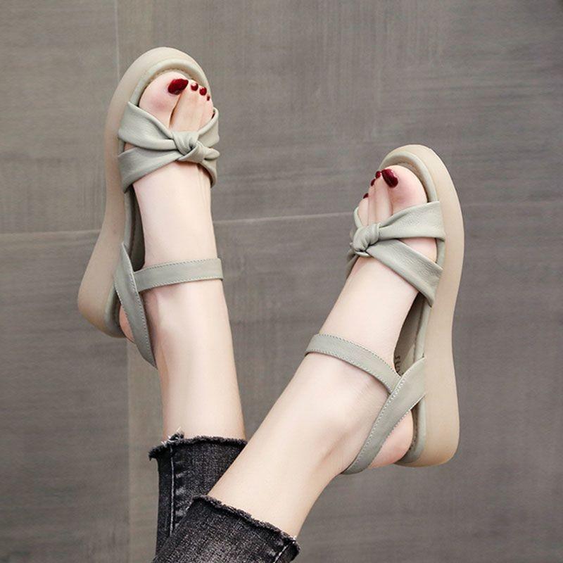 Fairy Wind Beef Tendon Sole Sandals Female 2025 New Versatile Retro Soft Leather Casual Slippers Student Soft-soled Beach Shoes
