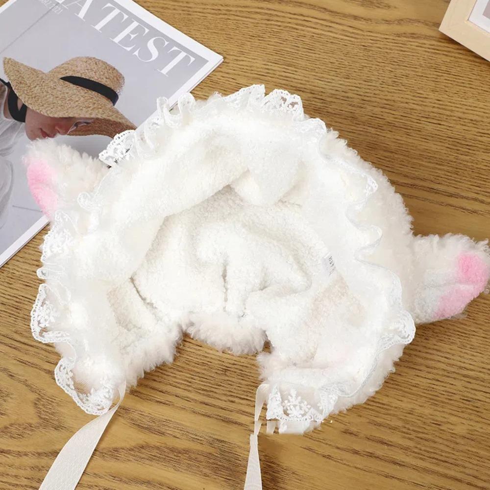 Y2K Schafsohren Plüschmütze Japanischer Stil Ohrenschutzkappe Randlose Beanie Lammwollmützen Frauen