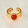 Waterproof Real Stone Jade Agate Ring Open Adjustable Stainless Steel Rings For Women Men Accessories Vintage Eye Cross Jewelry