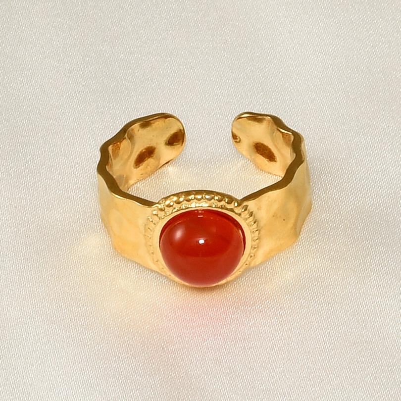 Waterproof Real Stone Jade Agate Ring Open Adjustable Stainless Steel Rings For Women Men Accessories Vintage Eye Cross Jewelry