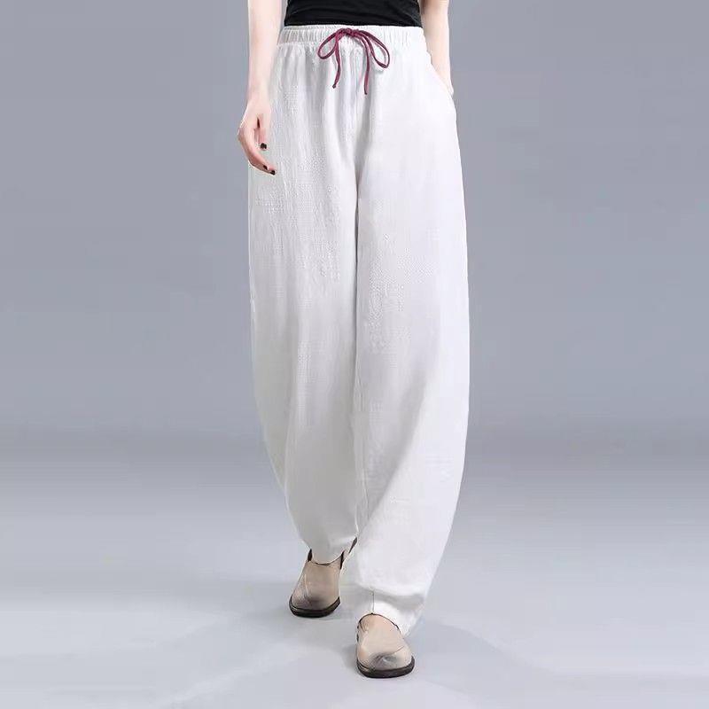 Women's High Waist Cotton Linen Lantern Pants - Spring/Autumn Loose Harem Style