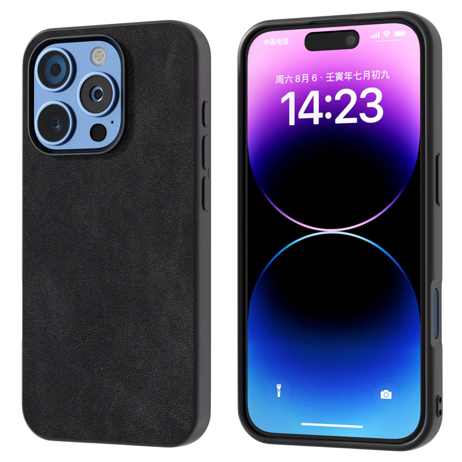 

For iPhone 16 Pro Case Black Frame PU+PC+TPU Hybrid Phone Cover Black