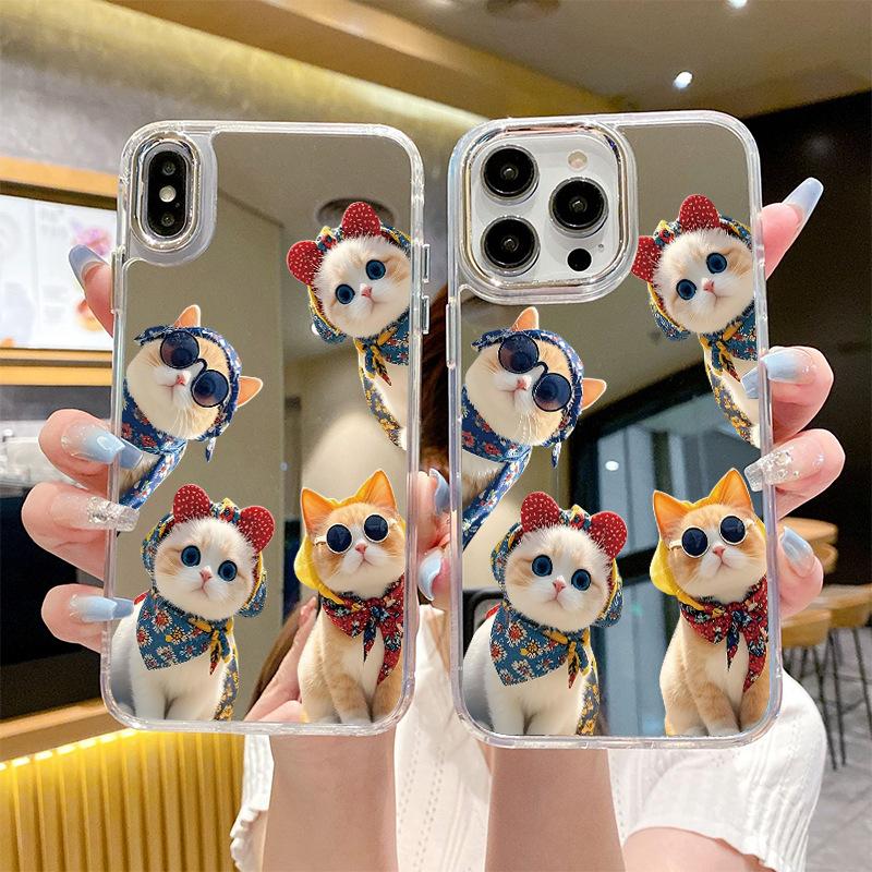 Personalized Cat Apple 12 Mobile Phone Case iPhone17promax with Mirror Protective Case 16plus Cute Replacement Mirror
