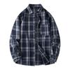 Men's Spring Plaid Fashion Loose Drop Shoulder Large Size Stand Collar Long Sleeve Shirt