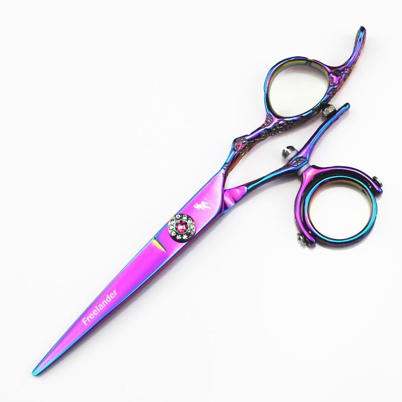 6.0  Plum Blossom 720° Rotating Handle Multi-Function Hairdressing Scissors: Color Straight, Serrated, and Thinning Shears