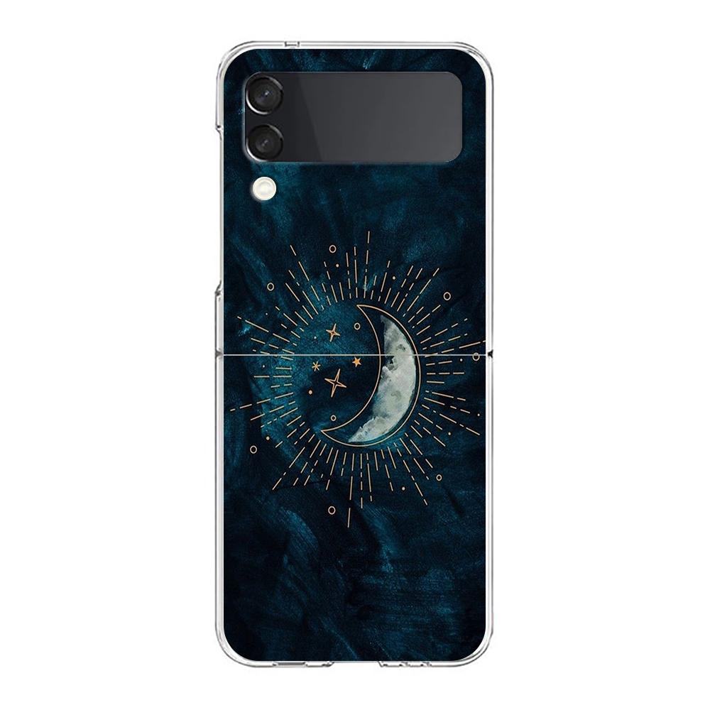 Phone Case For Samsung Galaxy Z Flip 3 4 5 Hard Folding Clear PC Bumper Planet and starry sky art For Samsung Z Flip 6 Cover