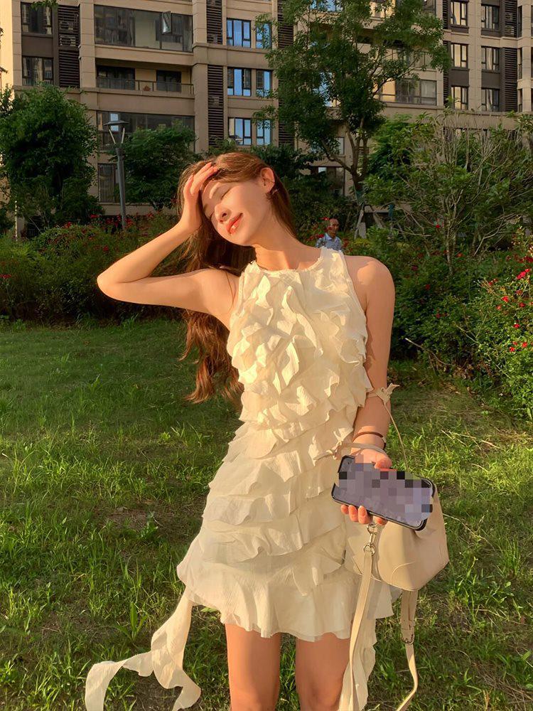 French White Asymmetrical Fairy Summer Dress for Women