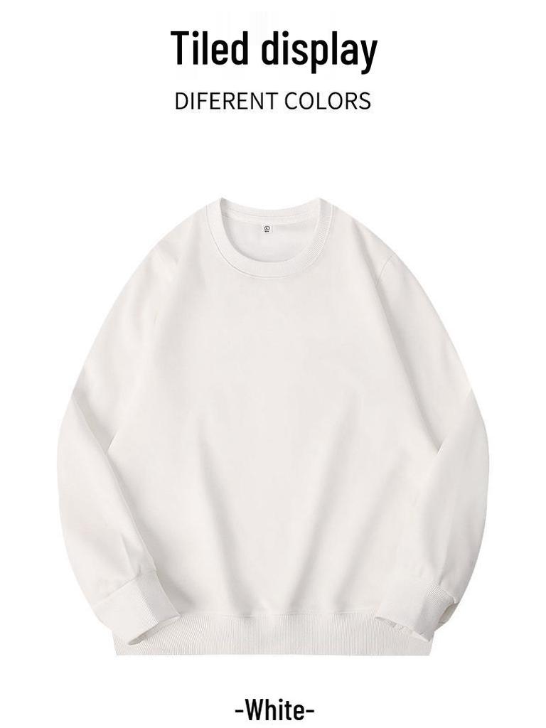 Cotton Plus Velvet Loose Fit Round Neck Sweatshirt - Versatile Solid Color for Autumn/Winter, 420g.