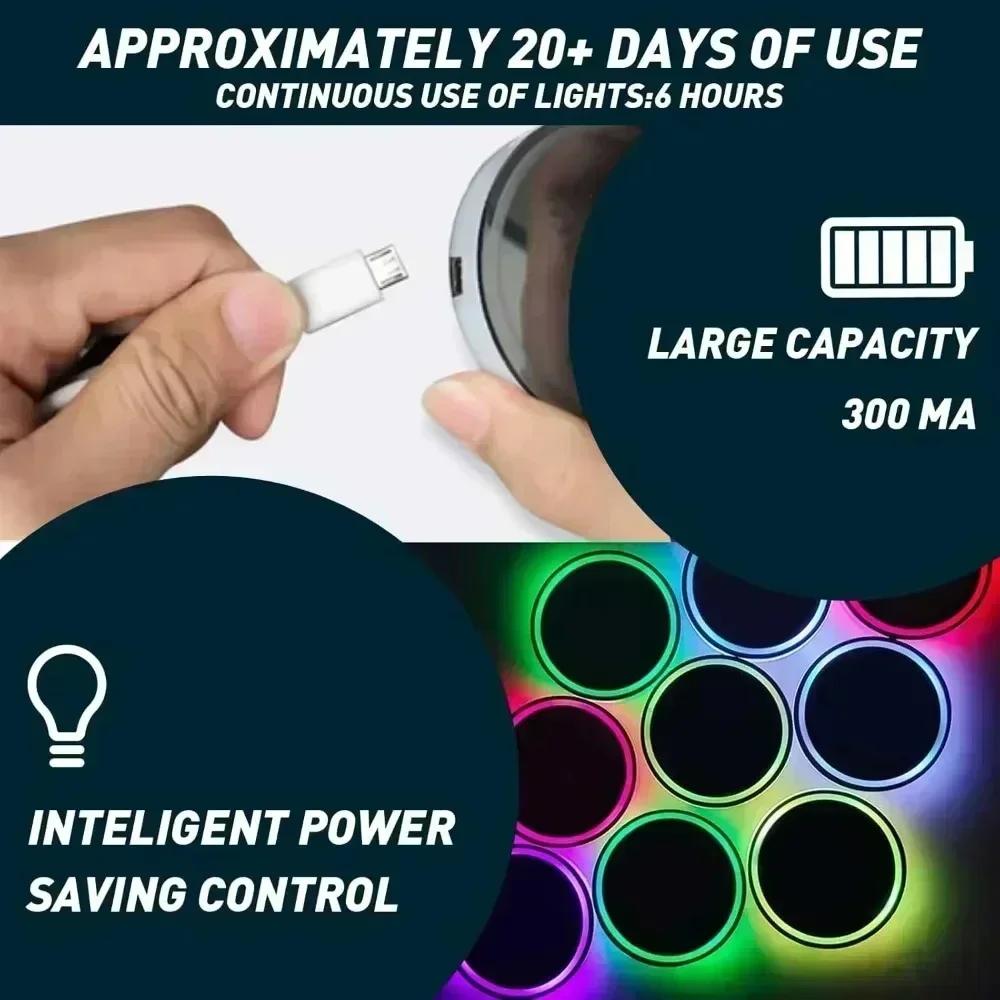 LED Car Cup Holder 7 Color Anti Slip Coaster Changing Lights Decorative Ambient Pads USB Charging Lighting Glowing Coaster