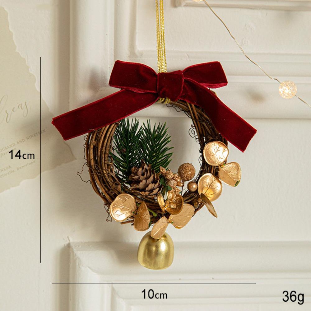 Wreath Christmas Chime Bell Red Pine Cone Bell Pendant Christmas Velvet Bow Bell  Xmas Decor