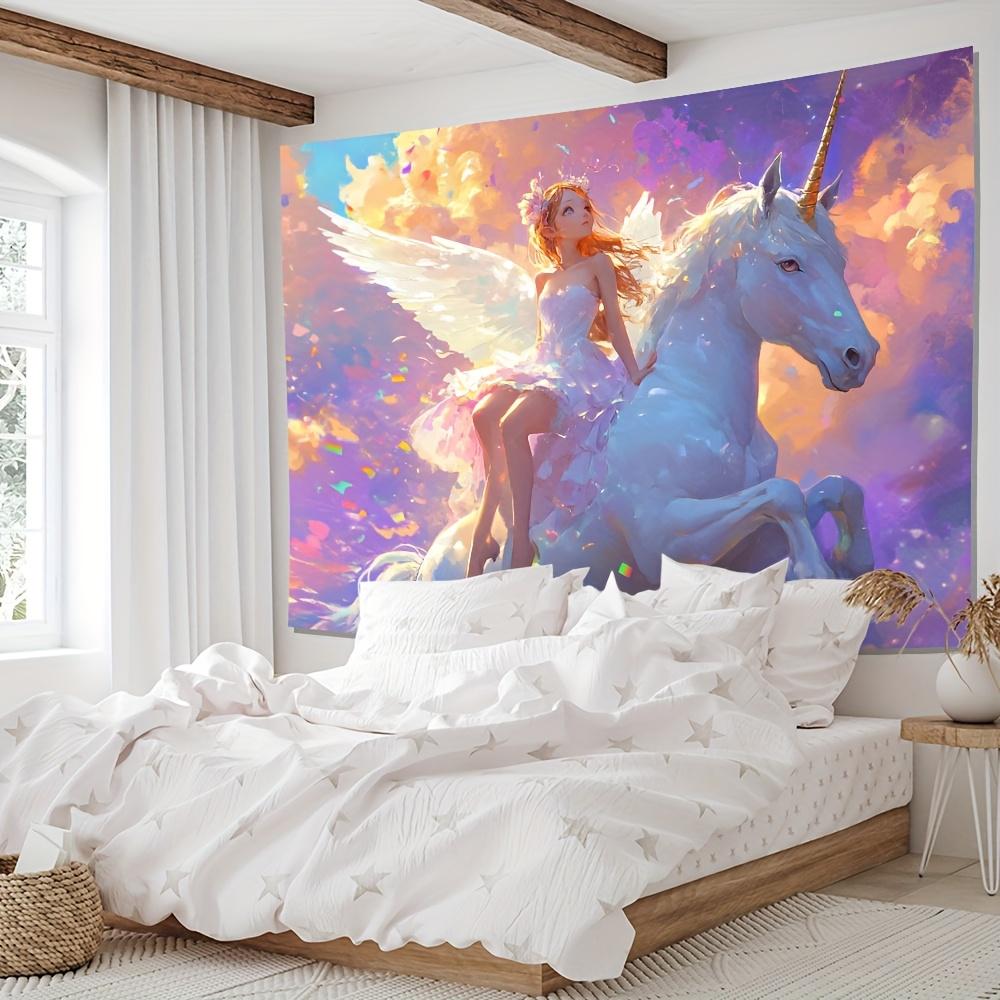Magical Angel and Unicorn Tapestry Wall Decor for Bedroom Living Room Cozy Atmosphere and Fantasy Home Charm Enhancement