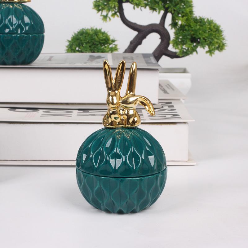 Creative Dark Green Mini Ceramic Storage Jar Cartoon Gold Animal Candy Jar Home Jewelry Storage Box Wedding Holiday Decoration