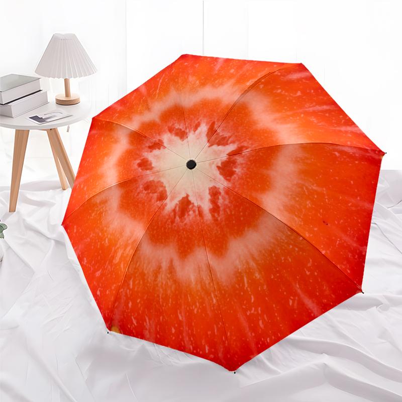 1 PC Automatic Folding Umbrella -Red fruitsPattern,Portable & Foldable Design with 8 Ribs,Christmas Birthday Gifts