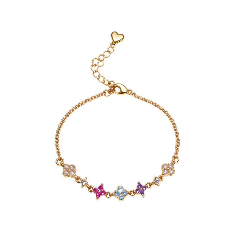 18k Gold Plated Zircon Lucky Clover Flower Bracelet For Women Gift