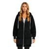 Women's Fashionable Coat Solid Color Long Sleeved Hooded Drawstring Pocket Zipper Long Warm Jackett