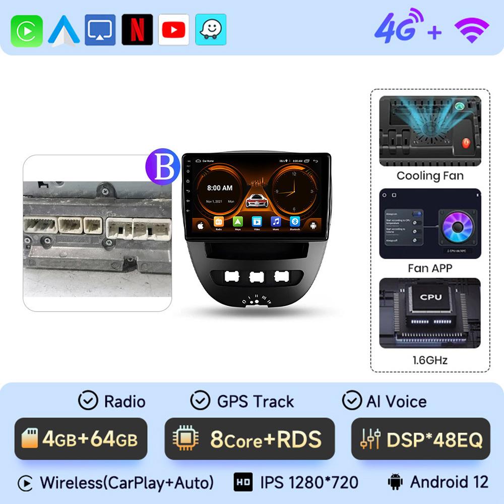 JIUYIN Android Car Radio Multimedia Player Stereo For Peugeot 107 Toyota Aygo Citroen C1 2005-2014 Navi Wireless Carplay Auto