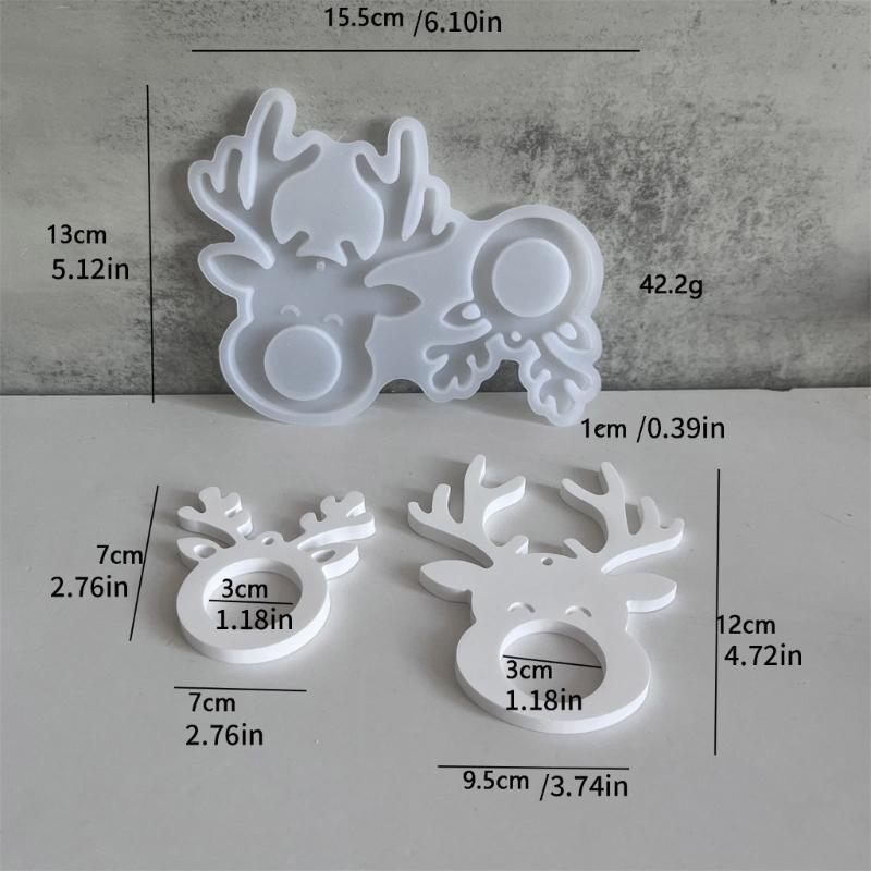 2 Cavities Deer Silicone Molds Reindeer Pendant Mould with Hole for Making Candle Christmas Tree Decoration Epoxy Resin