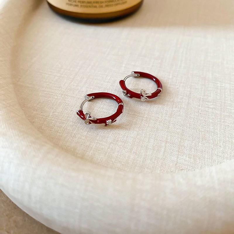 Ancola Silver Needle Red Heart Earrings – Fashionable, Luxurious & Elegant for Autumn/Winter 2025
