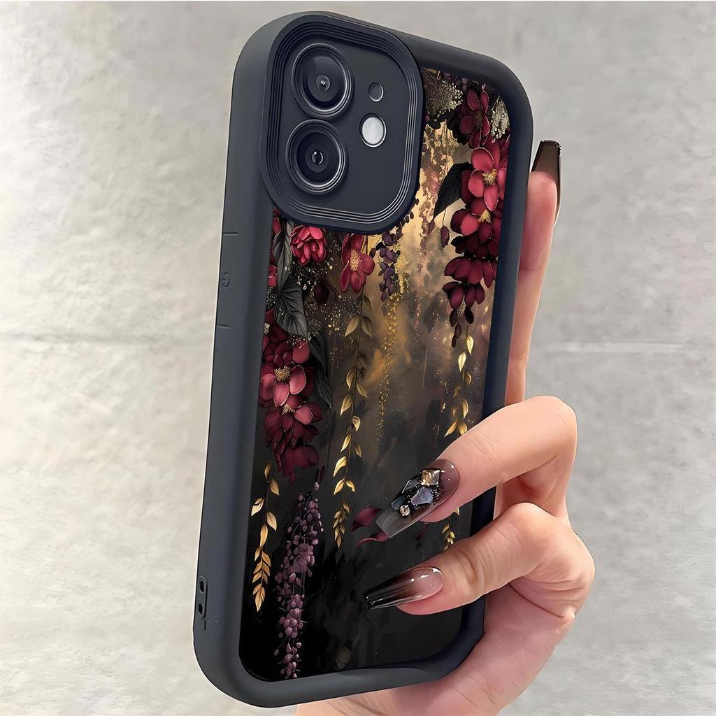 Schwarzer Rillen-Hängekorb Florales Handyhülle für iPhone 14/15/16/17 Pro Max