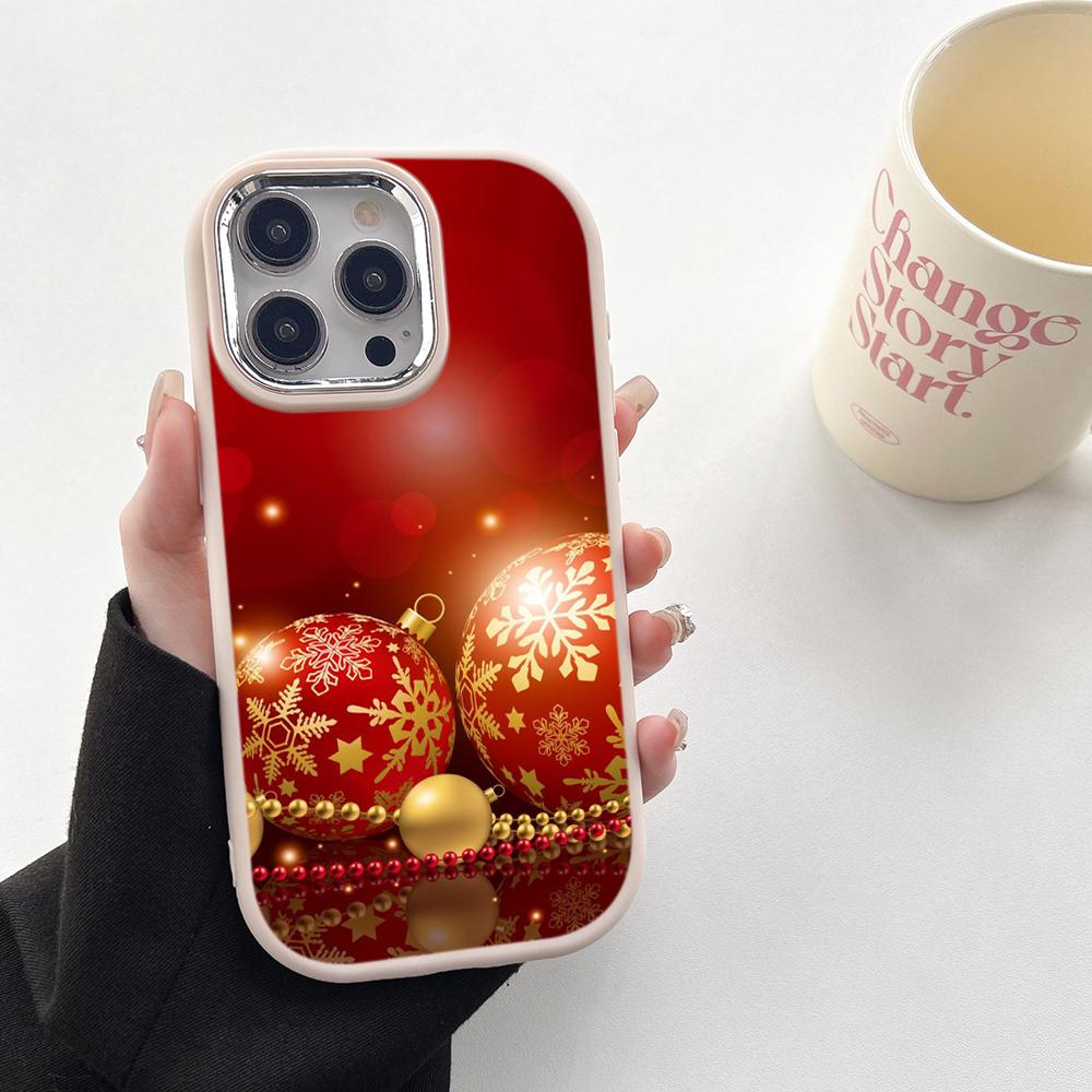 N111 Merry Christmas art Happy New Year Soft Phone Cases for Samsung S24 S23 A15 A12 A35 A54 Infinix Hot 40i Plating Frame Camera Protector Back Cover