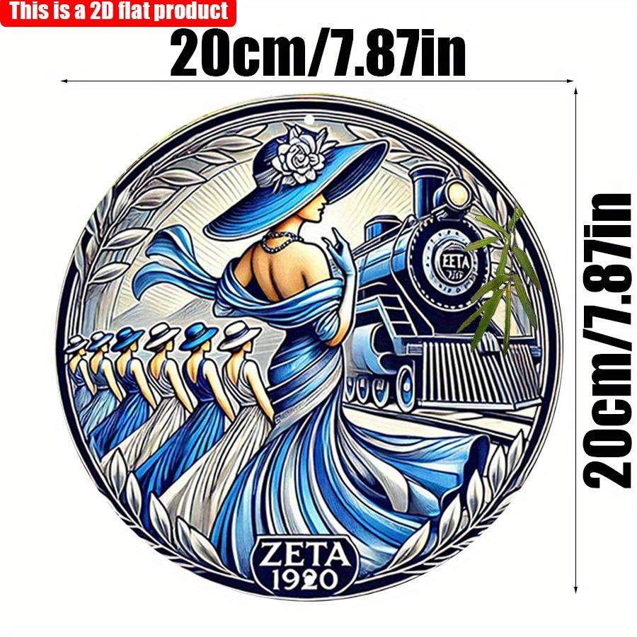

2D Flat 20*20см1шт ZETA 1920 Синие и белые платья элегантные дамы и тема поезда круглая деревянная табличка, модный классический стиль очаровательное украшение 20*20cm
