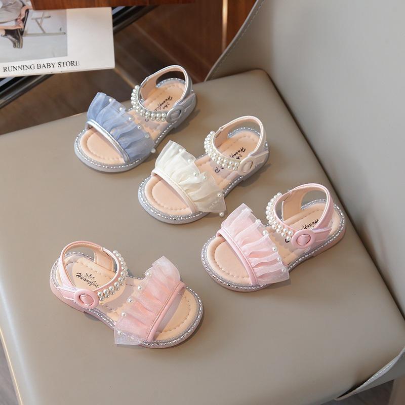 Girls Sandals Summer Slides New Child Ruffles Ribbons Sandals Princess Holiday Party Shoes Fashion Platform Sandals I05293
