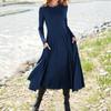 Women'S New European And American Wish Long-Sleeved Crew Neck Solid Color Long Women'S Dress