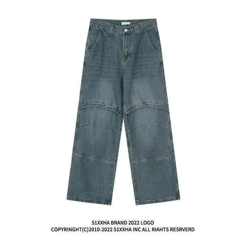 

Трендовые американские джинсы деконструктивного кроя с широкими штанинами для мужчин L синий