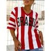 2026 Summer New Vintage Brazil Print Women V-Neck T Shirt Patchwork Short Sleeve Sports Tees Football Jersey Y2K Beach T-shirt