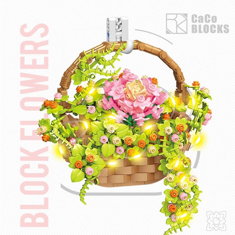 

Eternal Flower Basket Bouquet Building Blocks With Lights Potted Plants Bricks Toys Home Wall Decorations no box