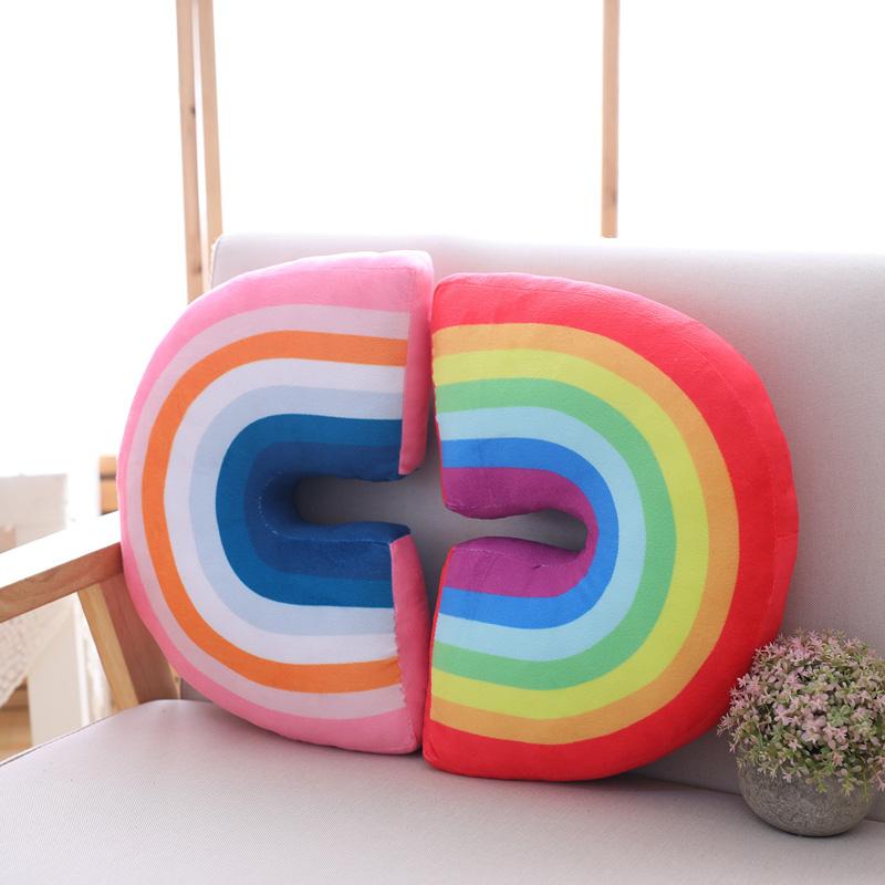 35X25Cm Rainbow Plush Pillow Stuffed Red Pink Sky Cushion C Shape Head Support Pillow Home Decor Plushie Prop Gift