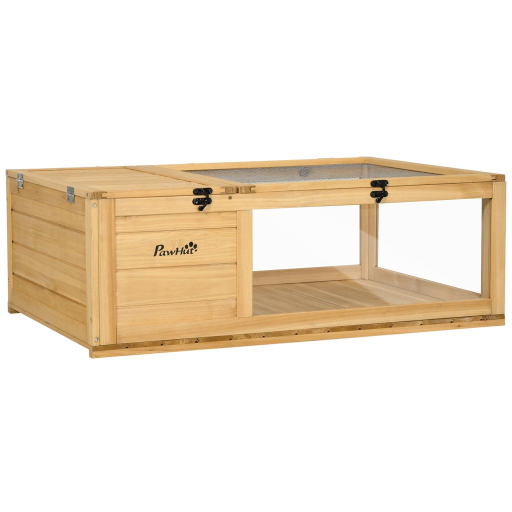 Tortoise House, Small Reptile Wooden House, with Mesh Roofs, Side Panels, for Turtles, Lizards, Geckos and Snakes