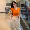 Trendy Slim Fit U-Neck Navel-Baring T-Shirt for Women