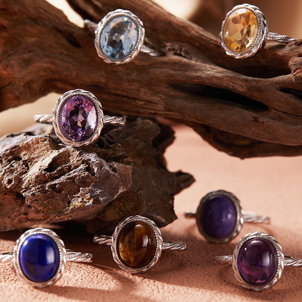 S Sterling Silver Ring Natural Topaz Crystal  Classic Fashion Engagement Party Gifts For Women Size Adjustable