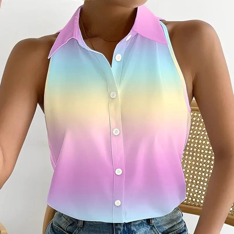 YYFS Women's Fashion Casual Summer Sleeveless POLO Neck Blouses & Shirts