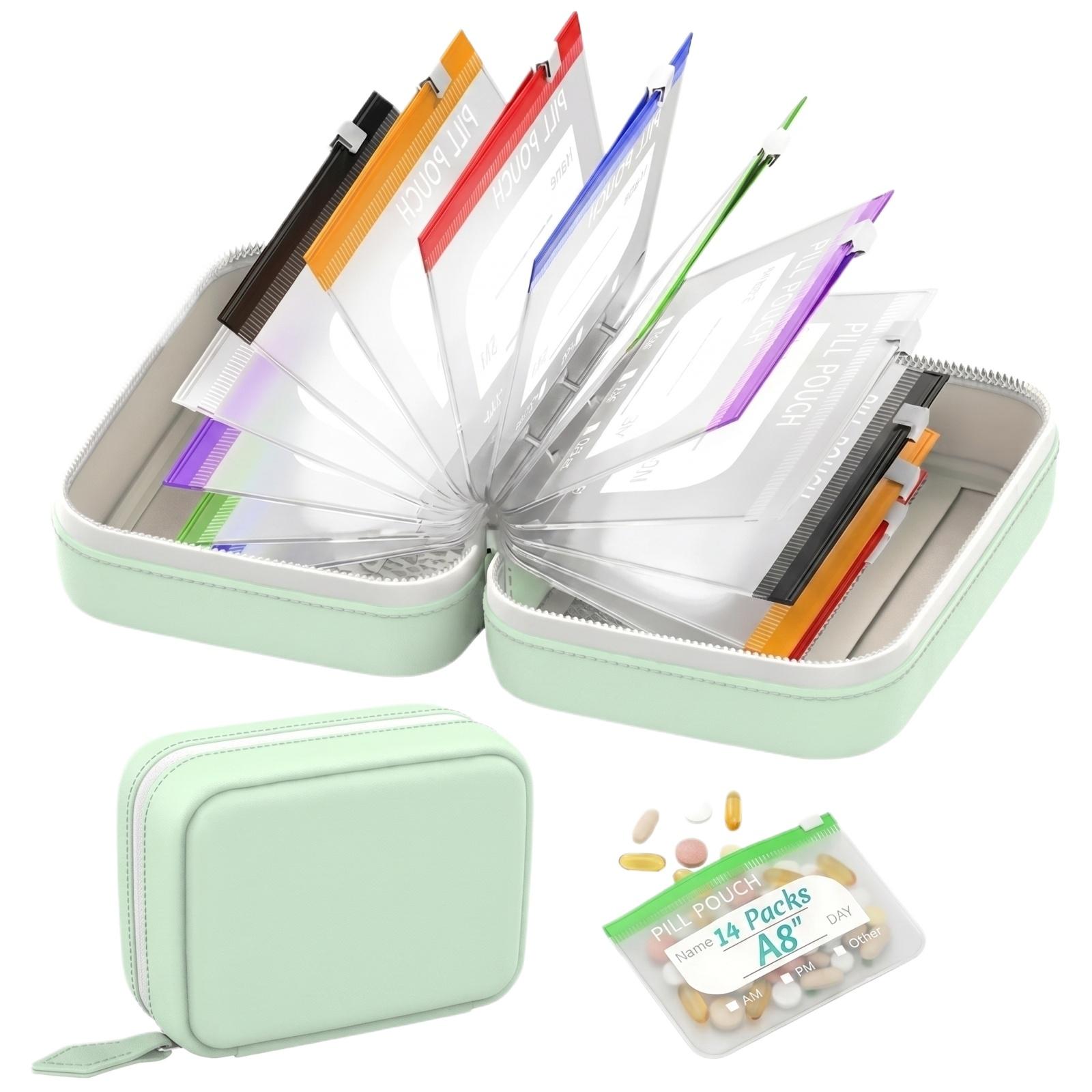 

Waterproof Pill Organizer Case Set with 14 Removable Waterproof Pouches Compact Portable Storage Box for Daily Medication and Supplements One Size зелёный
