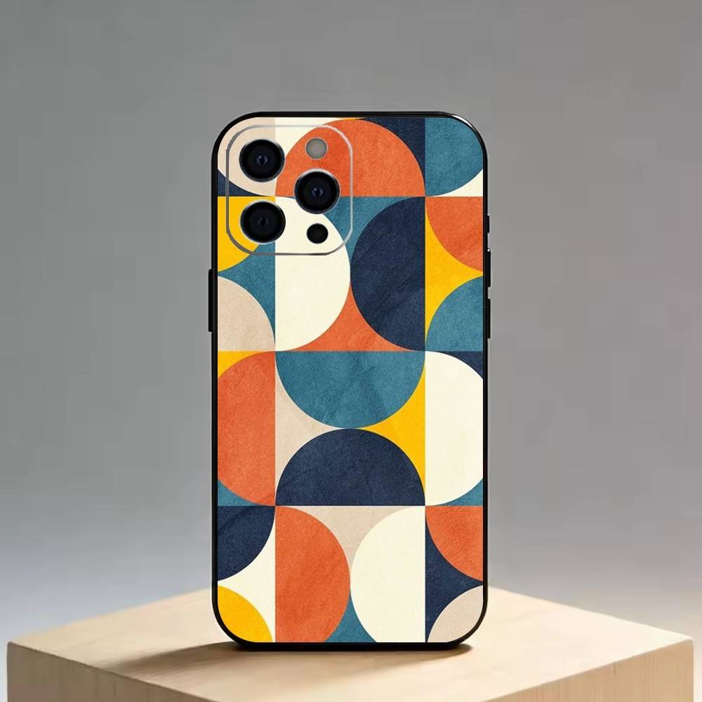 Vintage Geometric Block Phone Case For iPhone 17,16,15,14,13,12,11 Plus,Pro Max,XS,Soft Silicone Black Cover