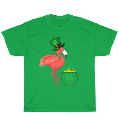 Kobold Flamingo Kleeblatt Goldmünze Topf Irischer St. Patrick's Day T-Shirt Unisex