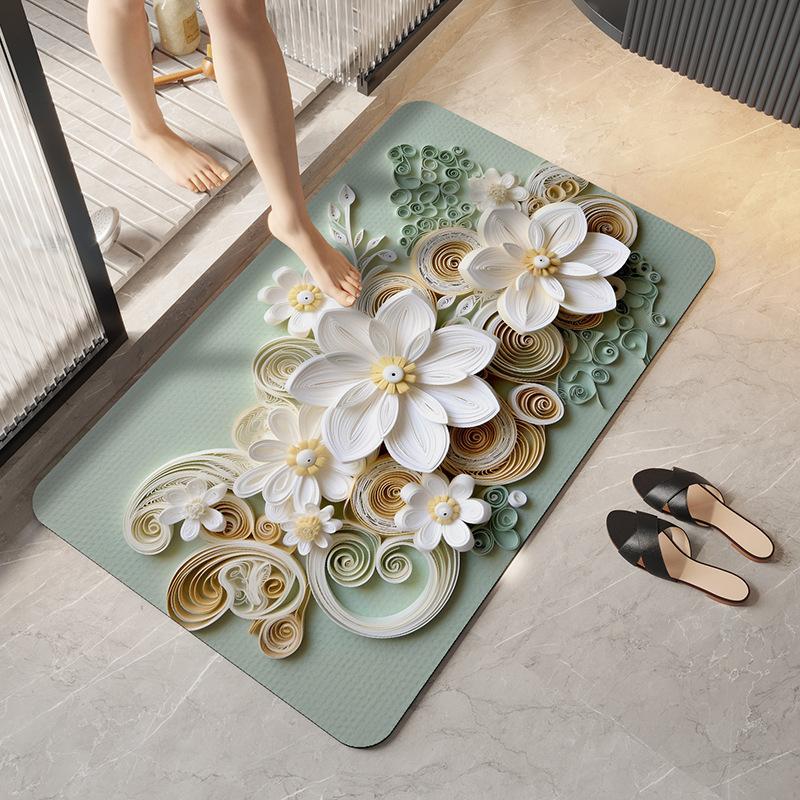 3D Floral Bathroom Floor Mat Household Floor Mat Absorbent Quick Drying Anti Slip Mat