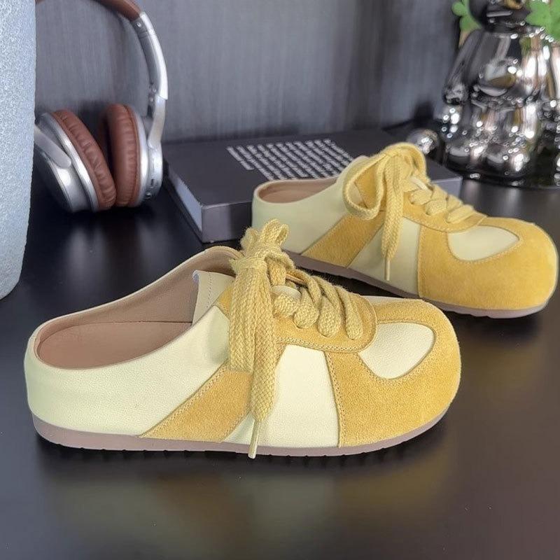 Новый стиль женской обуви с полустелькой, полутапочки, толстая подошва, обувь на один шаг 35 жёлтый