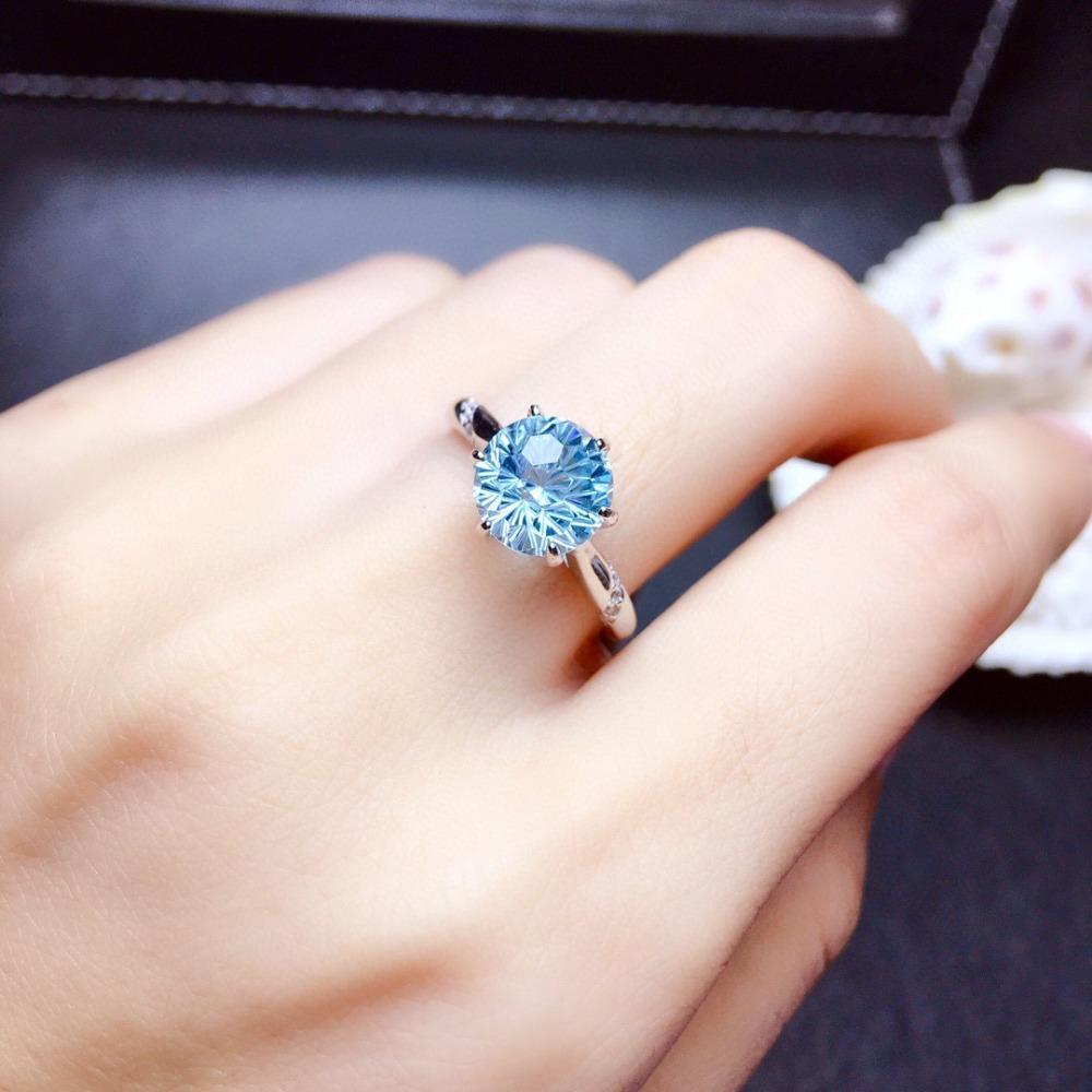2ct Sparkling Sky Blue Topaz Ring Firework Cut Open Band for Women Elegant Jewelry Gift