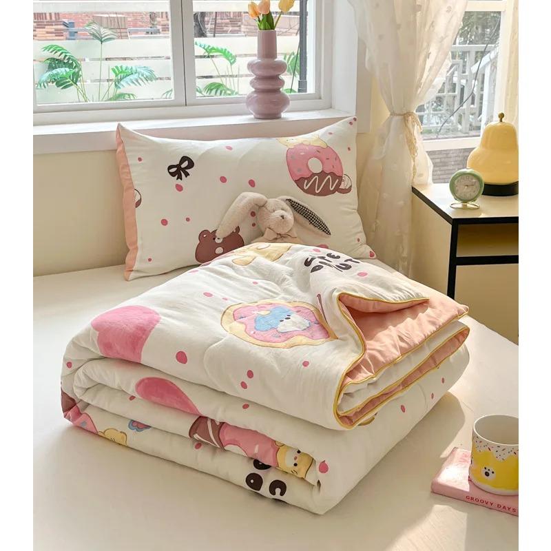 Cute Cartoon Printed Thin Quilt Kids Students Summer Double Yarn Soybean Air Conditioning Comforter Lightweight Cooling Blankets