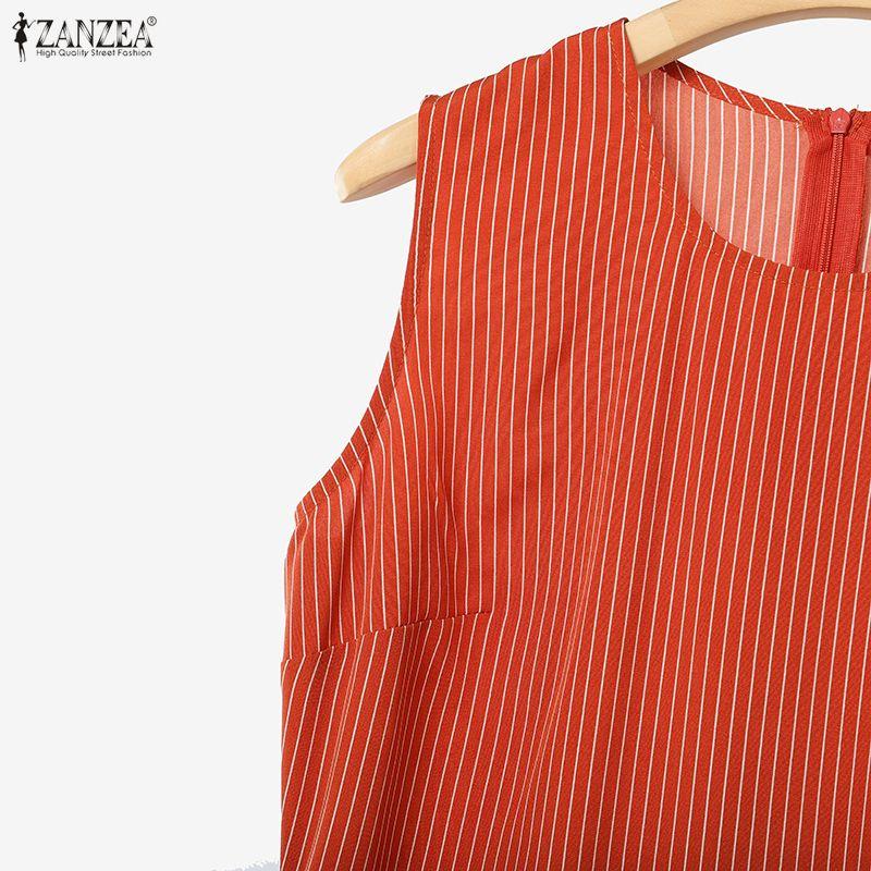 ZANZEA Women Sleeveless Vest Tops and Capris Pants Stripe Print Tow Piece Sets