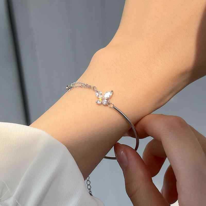 Butterfly Half Bracelet Bracelet Female Mori Fresh Niche Design Butterfly Tassel Double Layer Jewelry Female