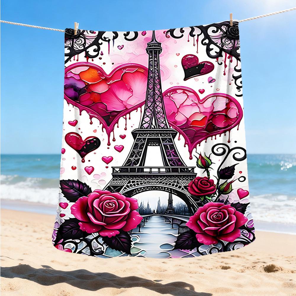 1pc Paris Love Outdoor Blanket - Soft Flannel Cozy for Travel & Camping - All-Season Warm Bed Cover, Machine Washable yy251229073