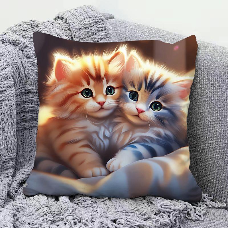 High-Appeal Cute Cat Pillow, Stain-Resistant & Machine Washable, Bedroom Cushion Cover