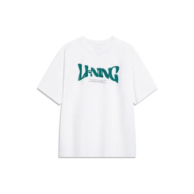 Li Ning Sports Fashion Series Logo Letter Print Round Neck Drop Shoulder Loose Comfortable Short Sleeve T-Shirt Men T-Shirt Standard-White AHSU747-2