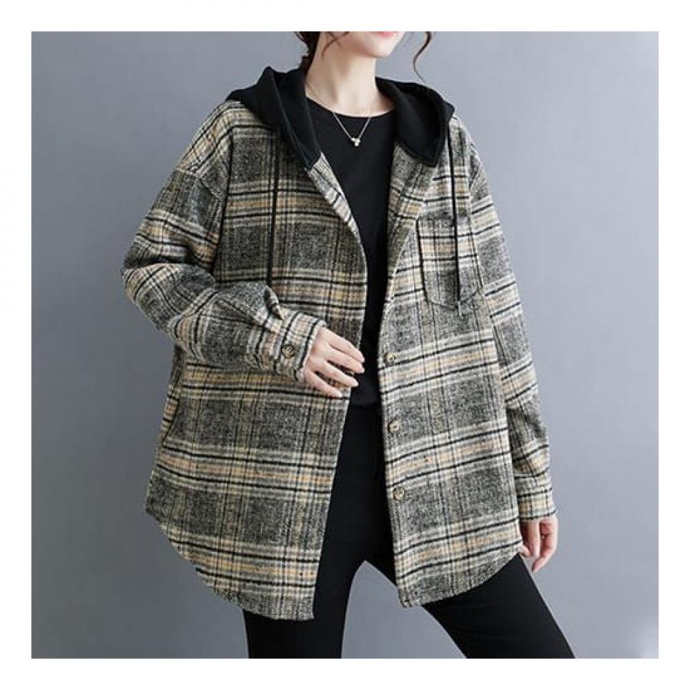 Navava Long Sleeve Hoodie Jacket Vintage Check Nc188