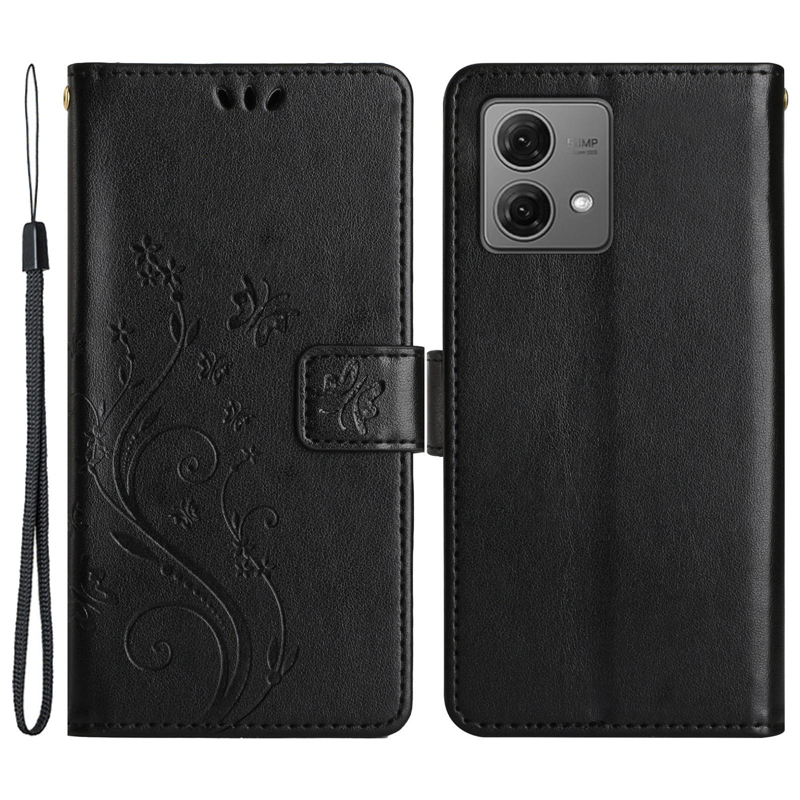 

Кожаный чехол для Motorola Moto G84 5G с рисунком бабочек и цветов, противоударный чехол для телефона с кошельком Black